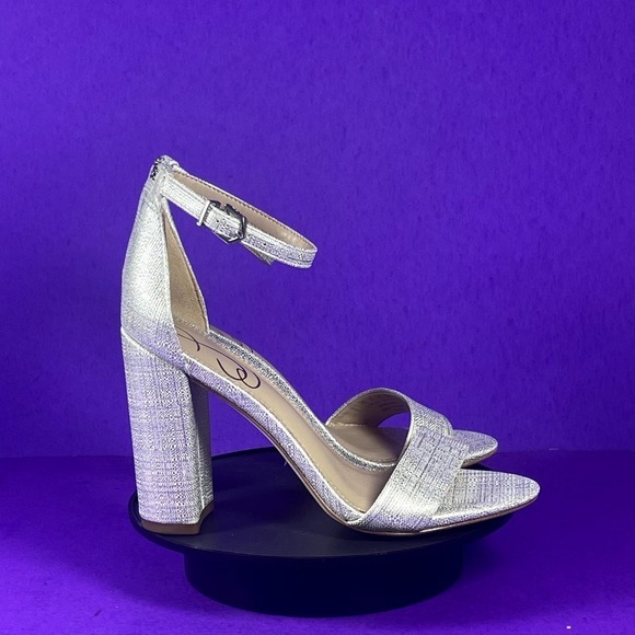 Sam Edelman Silver Yaro Ankle Strap Block Heel Sandal Women's Shoe Size 5.5-NEW - Picture 1 of 9